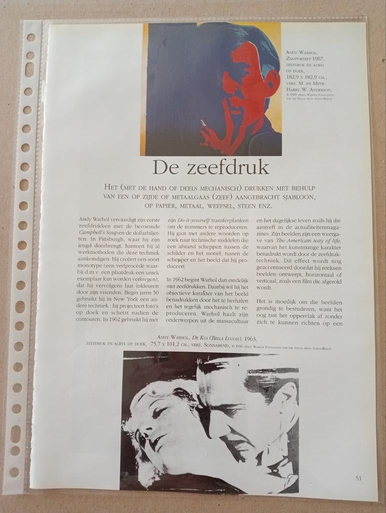 Andy Warhol pop art artikel 'De Zeefdruk', Verzamelen, Ophalen of Verzenden, 1980 tot heden, Tijdschrift