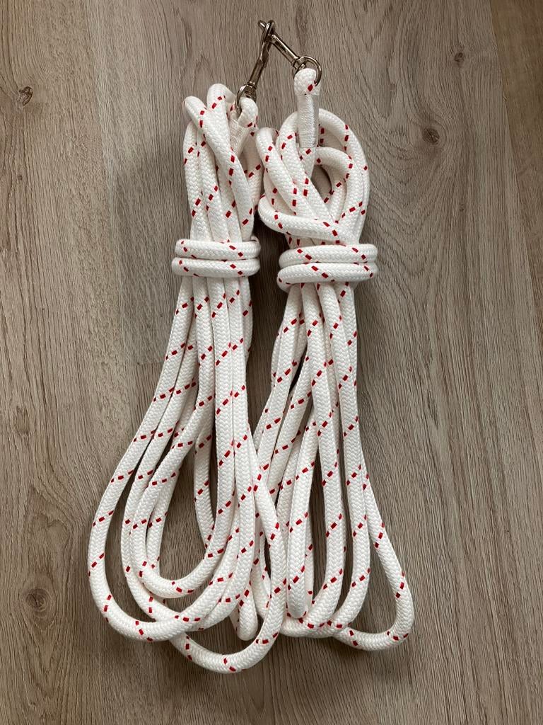 Dubbele lange lijnen. Wit rood, Dieren en Toebehoren, Paarden en Pony's | Hoofdstellen en Tuigage, Equi-Perfect, Equi-Perfect