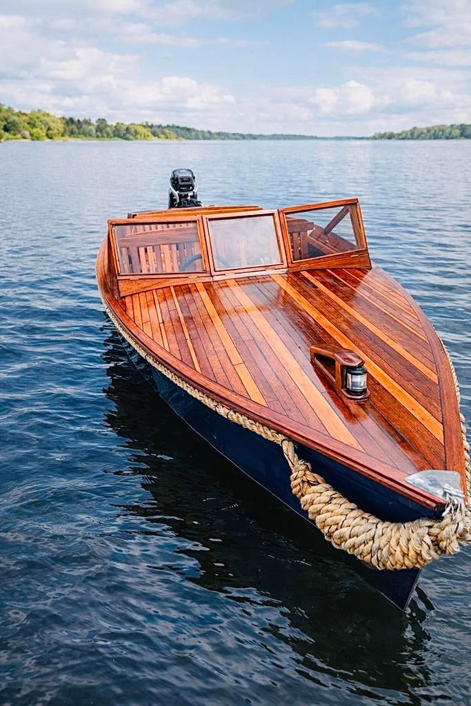 Prachtige klassieke houten speedboot compleet, Watersport en Boten, Speedboten, Zo goed als nieuw, 3 tot 6 meter, Benzine, Minder dan 70 pk