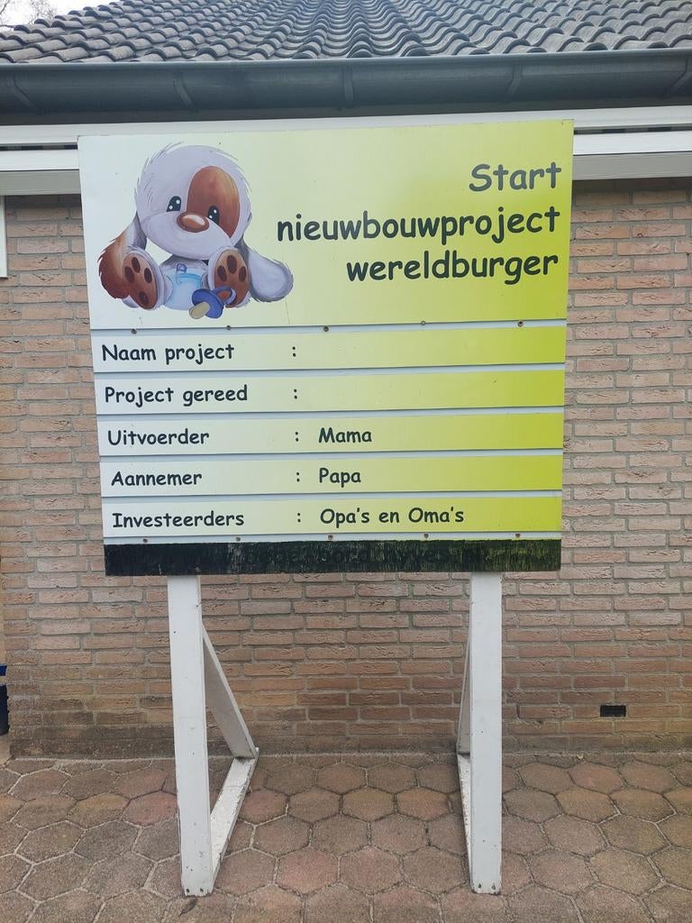 Geboortebord voor in de tuin - Start Wereldburger, Ophalen, Gebruikt, Geboortebord