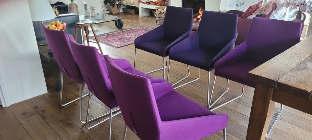 6 Design on Stock Penta Stoelen. Buisframe. Paarse stof., Ophalen, Modern design, Gebruikt, Overige kleuren