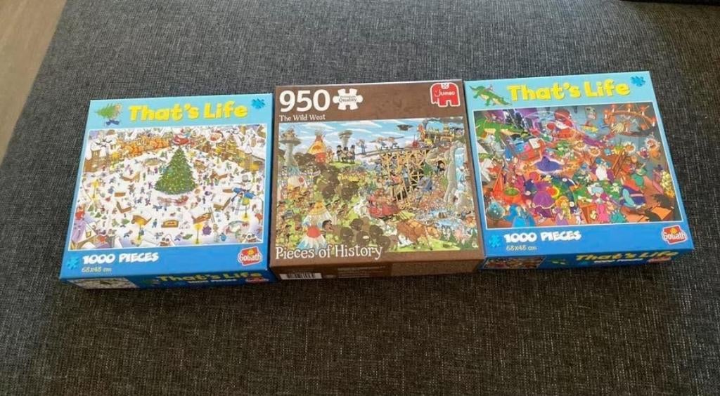3 puzzels (2x That's life en 1x Piece of history), Hobby en Vrije tijd, Denksport en Puzzels, Ophalen of Verzenden, 500 t/m 1500 stukjes