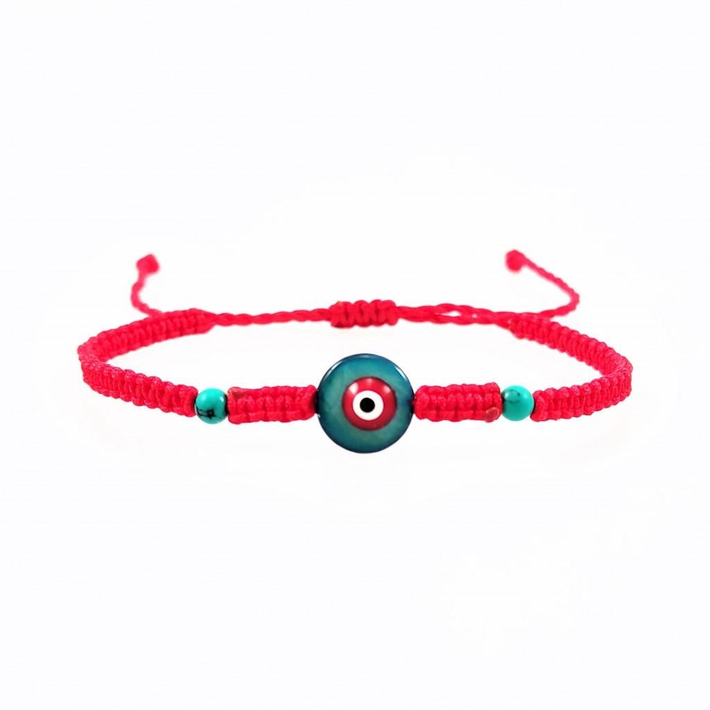 Handgemaakt Rode Macramé Armband - Groene Schelp Turks Oog, Overige materialen, Birgitta-Gracht 33, 6465 EL Kerkrade, Nederland