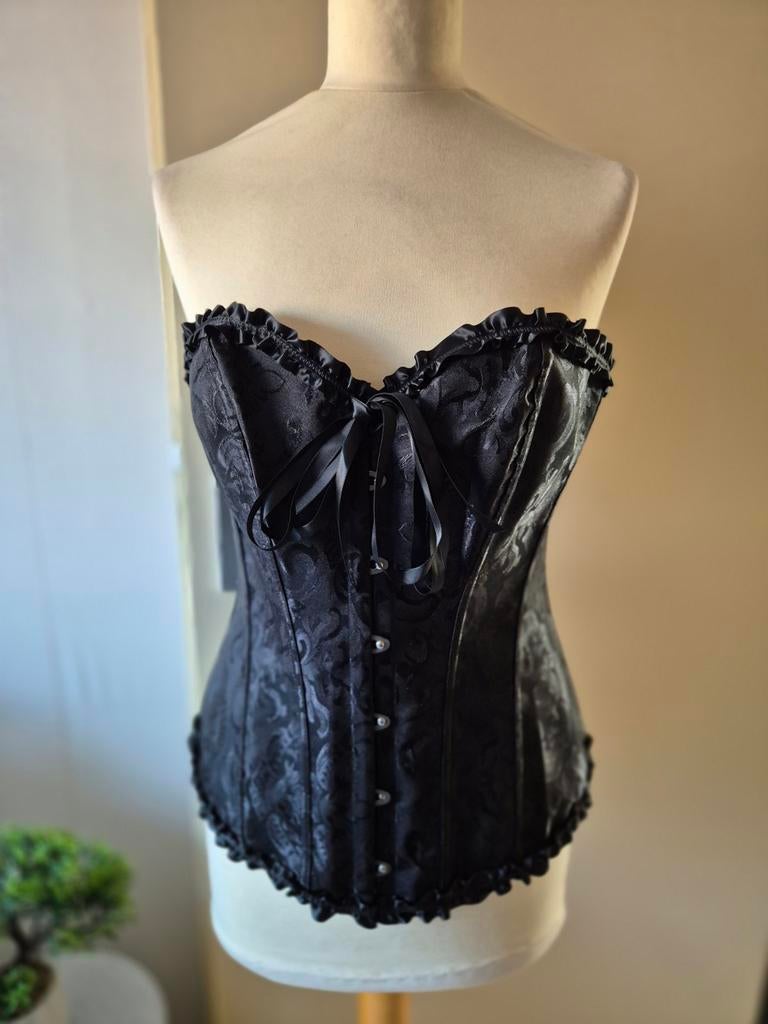 Zwart korset maat L – satijn look – verstelbaar met veters, Zwart, Maat 42/44 (L), Ophalen of Verzenden, Zo goed als nieuw