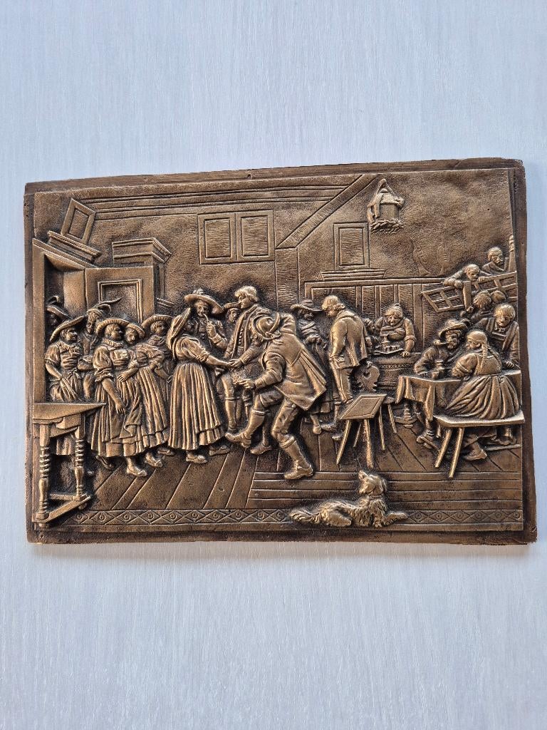 Bronzen Reliëf Plaquette Herberg, Antiek en Kunst, Ophalen of Verzenden, Brons
