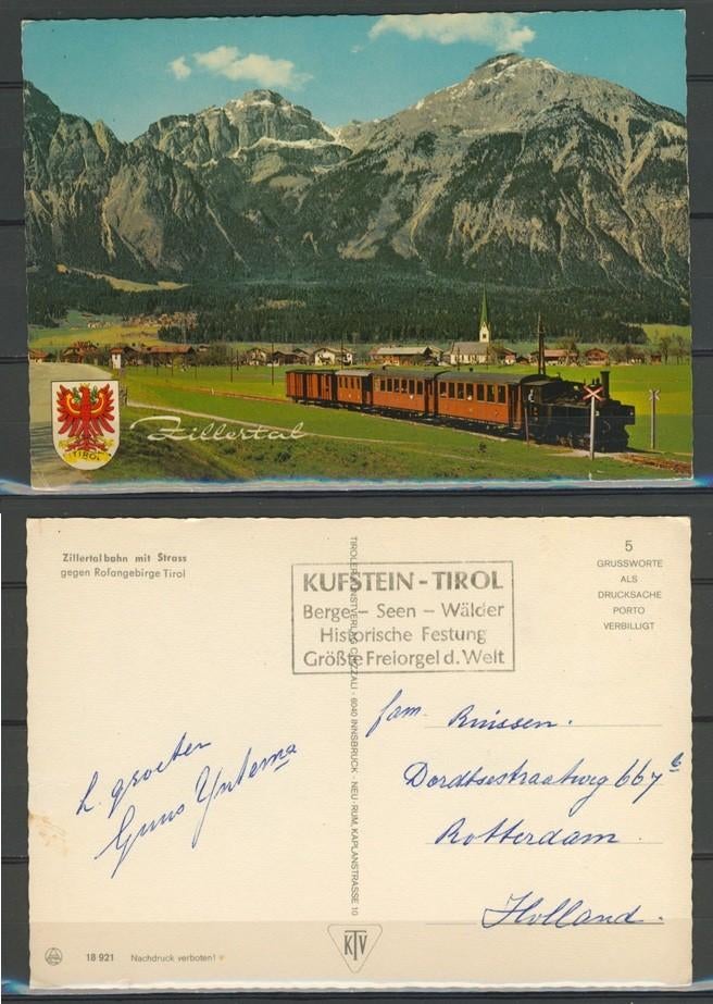 Locomotief Zillertal Bahn Foto-Ansichtkaart Trein t-84 jdu, Verzamelen, Ophalen of Verzenden, Gebruikt, Trein, Kaart of Prent