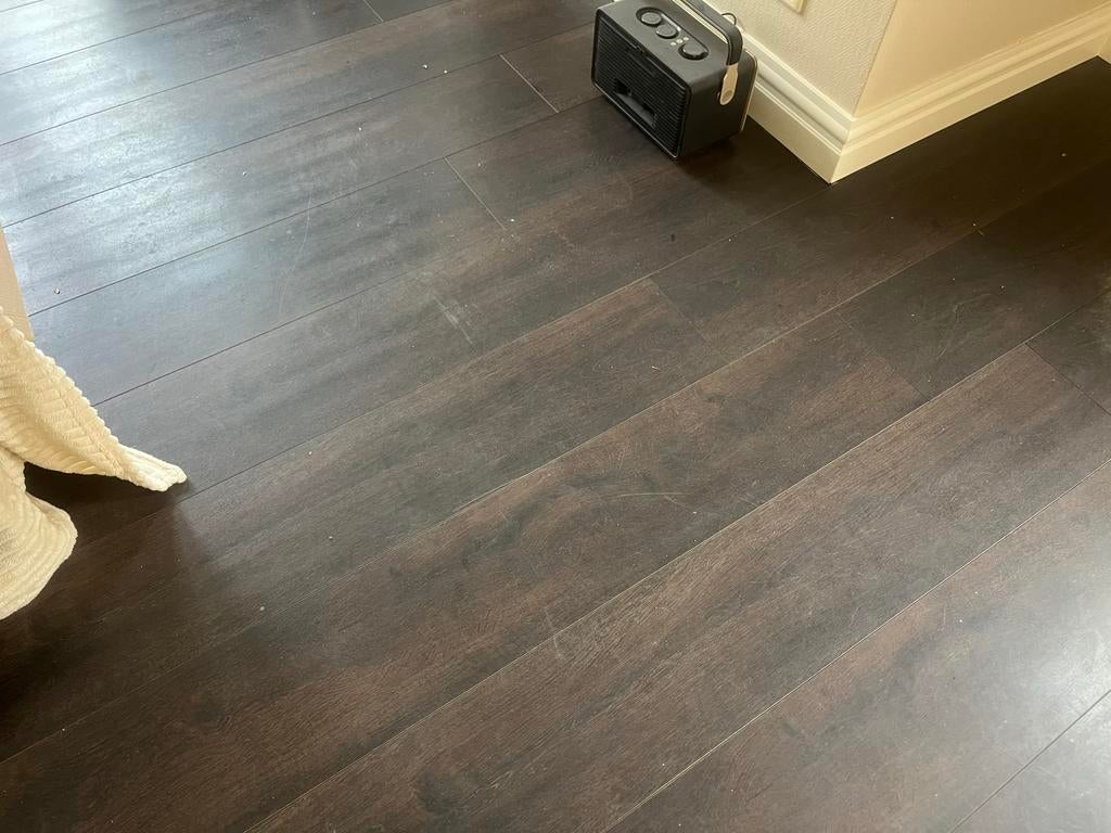 Donker eiken laminaat brede planken - afhalen Beekbergen, Ophalen, Kunststof, Gebruikt, 50 tot 150 cm