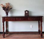 Engelse mahonie haltafel / sidetable met 3 laden, Ophalen, 100 tot 150 cm, Klassiek, Zo goed als nieuw