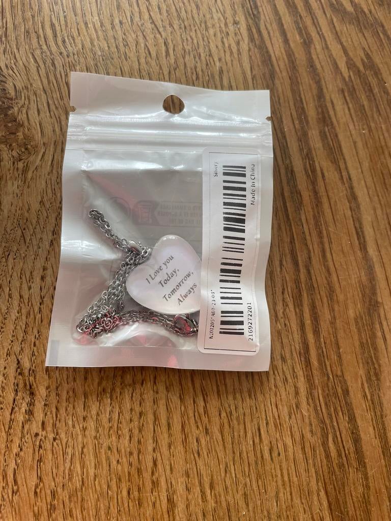 Nog nieuwe Ketting+Hanger "I Love you Today-Tomorrow-Always", Nieuw, Ophalen of Verzenden, Zilver, Overige materialen