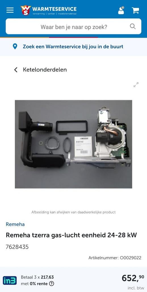 Remeha Tzerra Gas-Lucht Eenheid 24–28 kW, 30 tot 80 cm, Cv-ketel of Combi-ketel, Nieuw, Minder dan 60 cm
