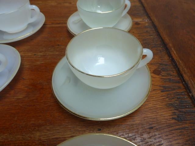 6 vintage opaline kop en schotel, Arcopal Harlequin, Antiek en Kunst, Ophalen of Verzenden