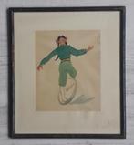 ARTIEST OP EENWIELER>APARTE FIETS>CIRCUS>AQUAREL>OUD 1965, Ophalen of Verzenden