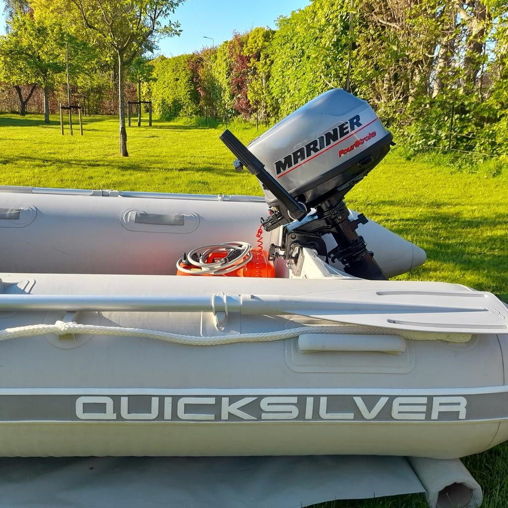 ●Kingsday Deal● Rubberboot Quicksilver met 5 pk Mariner, Watersport en Boten, Rubberboten, Ophalen, Quicksilver, Gebruikt, Benzine