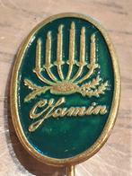 Vintage Jamin Pin Speldje Menora Groen Goud, Verzamelen, Ophalen of Verzenden, Gebruikt, Overige onderwerpen, Speldje of Pin