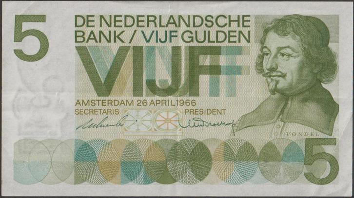 Nederland 5 gulden 1966 VF p.90a (# 69), Postzegels en Munten, Bankbiljetten | Europa | Niet-Eurobiljetten, Los biljet, Overige landen