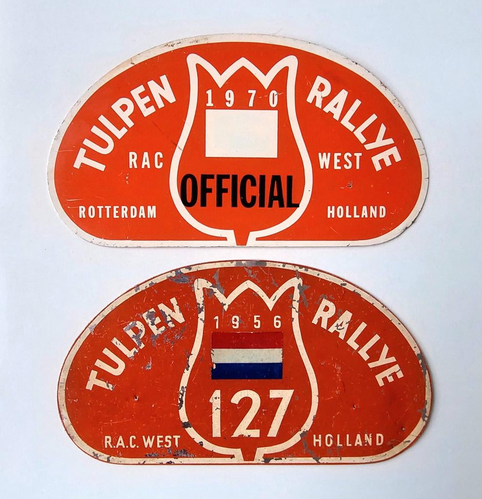 Oude bordjes Tulpen Rallye 1956 en 1970 Rallye Auto Sport, Verzenden