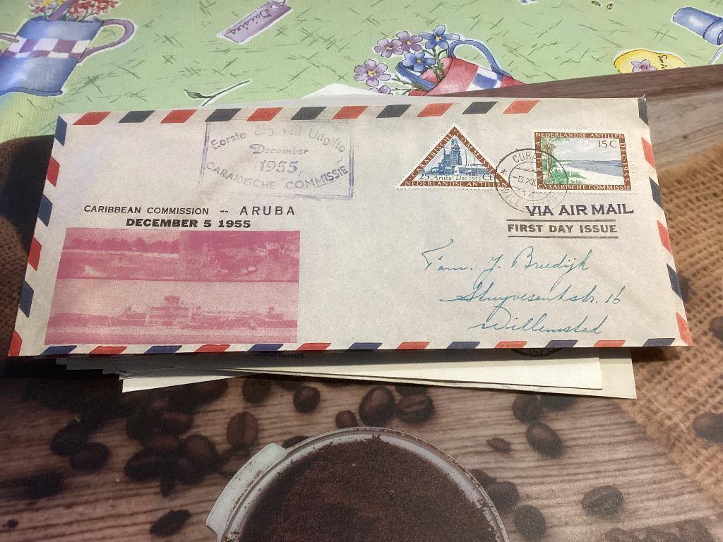 No1083 Nederlandse Antillen voorloper 5-12-1955 gelopen Heb, Postzegels en Munten, Postzegels | Eerstedagenveloppen, Ophalen, Beschreven