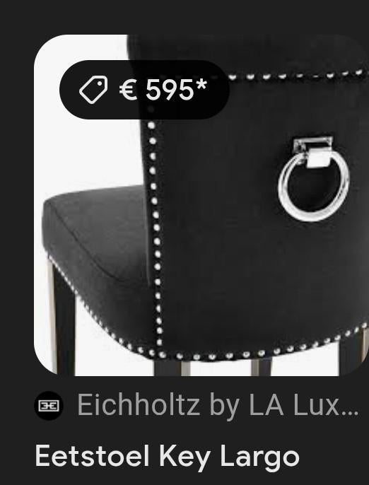 Eetstoel van Eichholtz - nieuwprijs €595, Huis en Inrichting, Stoelen, Ophalen, Twee