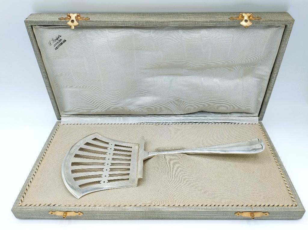 Zilveren art deco aspergeschep, J.M. van Kempen, 1910, Antiek en Kunst, Antiek | Bestek, Verzenden