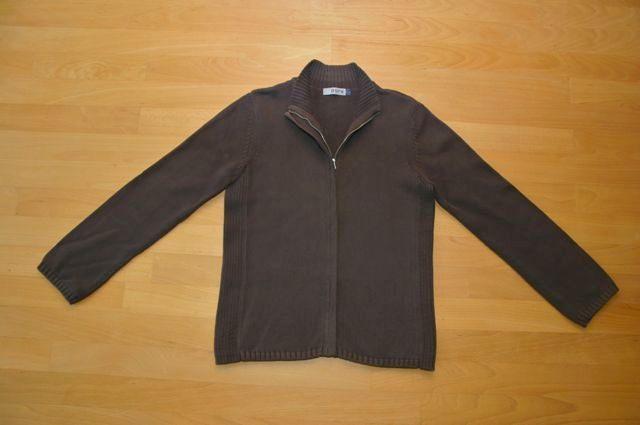 IZGS: Turnover bruin gebreid vest met rits; katoen; mt large, Bruin, Maat 42/44 (L), Zo goed als nieuw, Turnover