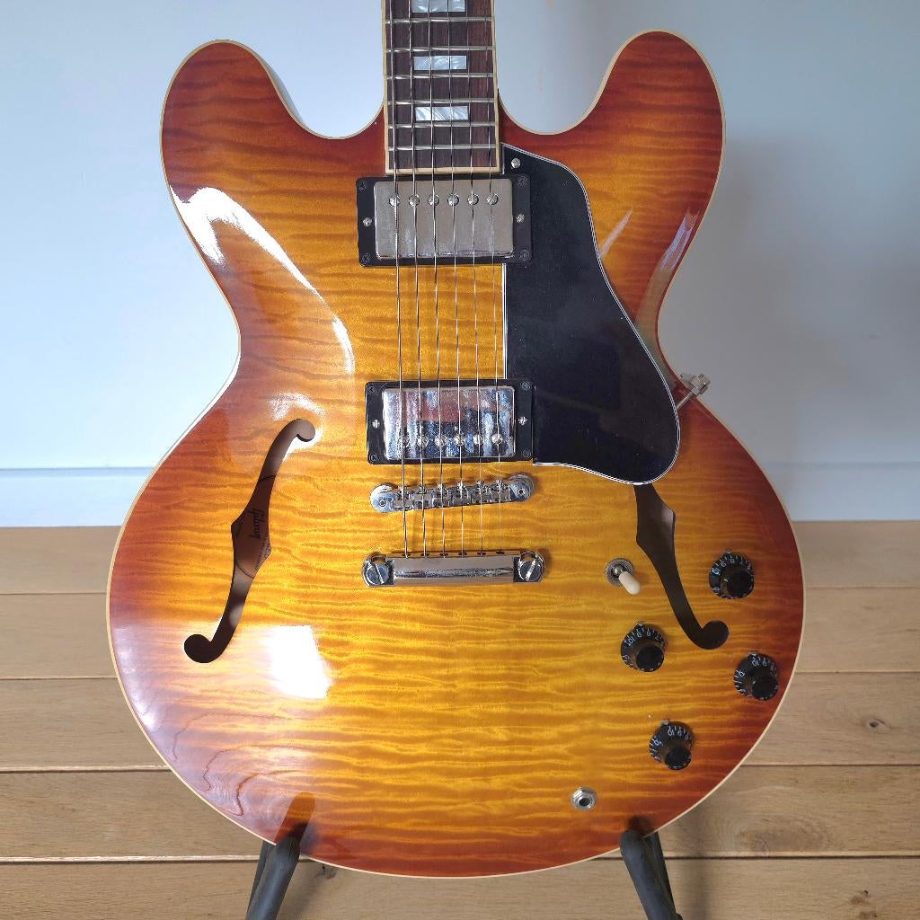Gibson ES-335 Figured Ice Tea Burst, Ophalen of Verzenden, Zo goed als nieuw, Semi-solid body, Gibson