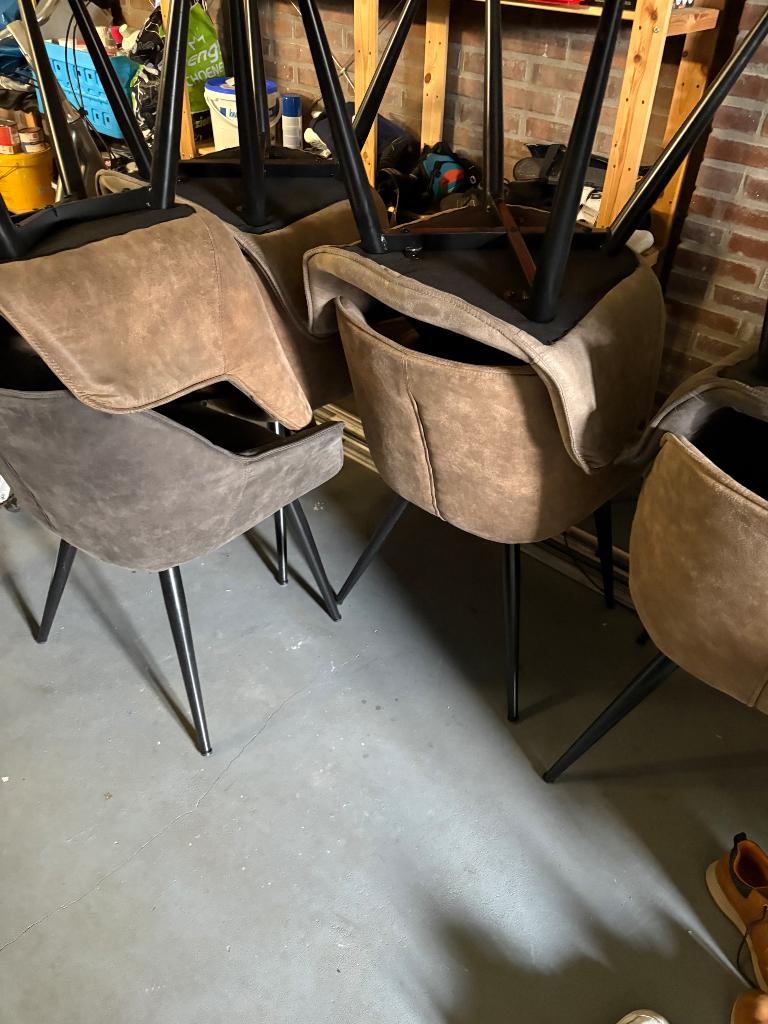 Eetkamerstoelen kuipjes, Ophalen, Gebruikt, Bruin, Stof