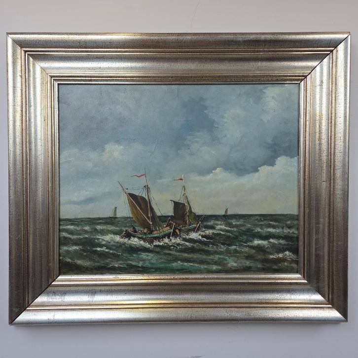 Schepen op ruwe zee E. Koster, Antiek en Kunst, Kunst | Schilderijen | Klassiek, Ophalen of Verzenden