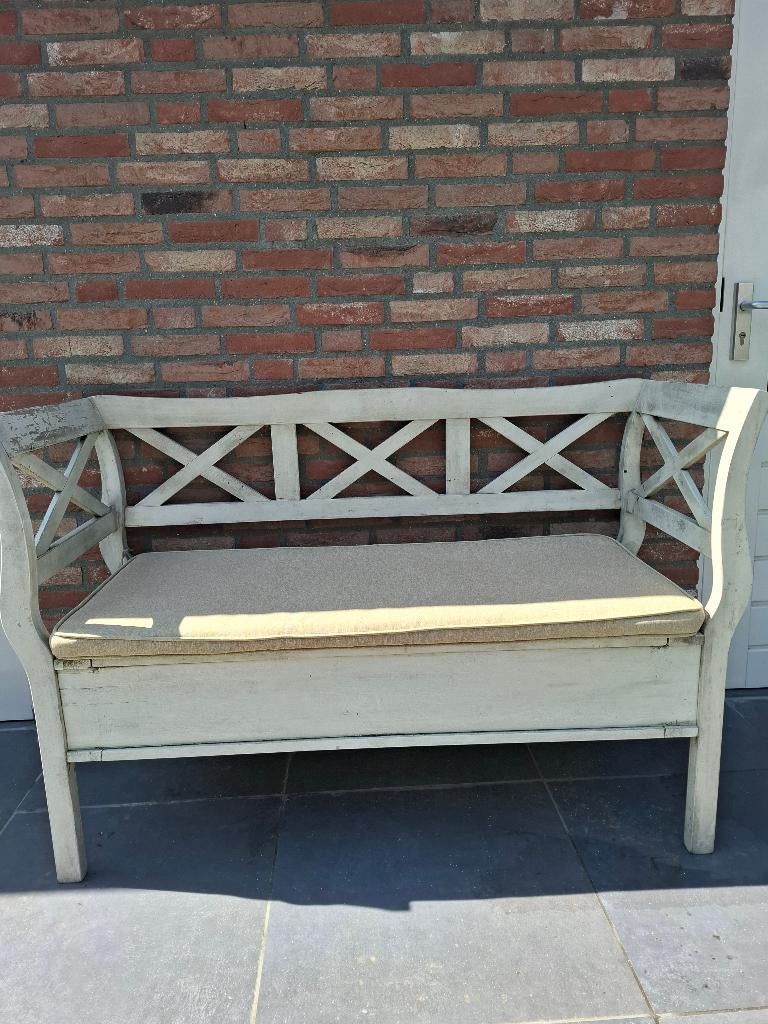 tuinbank wit  hout, Tuin en Terras, Ophalen, Gebruikt, Hout