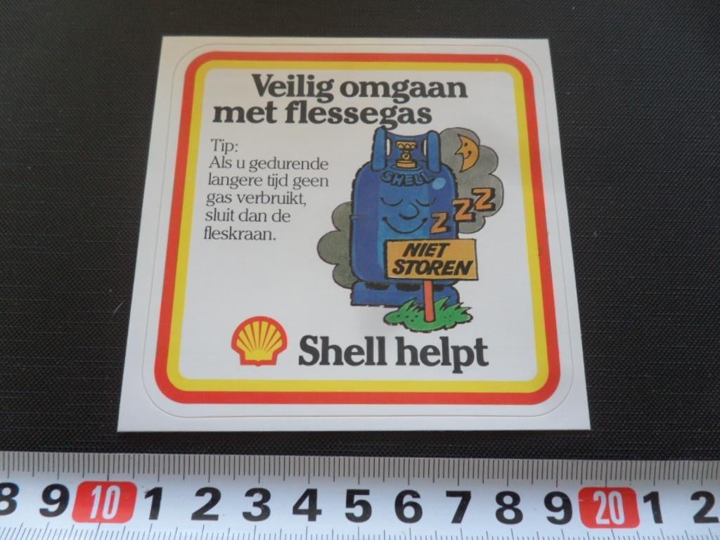sticker SHELL helpt veilig omgaan met flessegas strip 024, Verzamelen, Stickers, Ophalen, Zo goed als nieuw