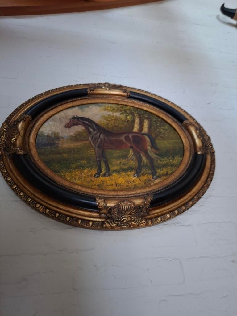 Antiek schilderij met paarden, Ophalen of Verzenden