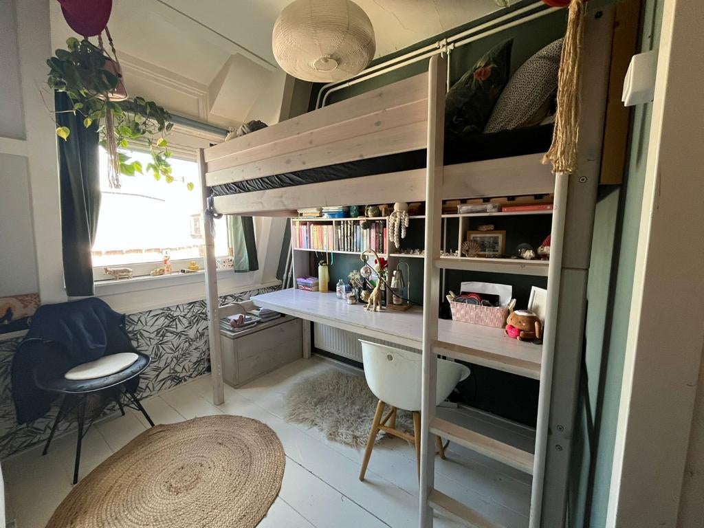 Flexa hoogslaper whitewash met bureau, Gebruikt, Eenpersoons, Ophalen of Verzenden, 90 cm