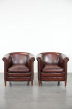 Set van twee rundleren clubfauteuils in rood/ bruine kleur, Huis en Inrichting, Fauteuils, Ophalen, Klassiek, Engels, Gebruikt