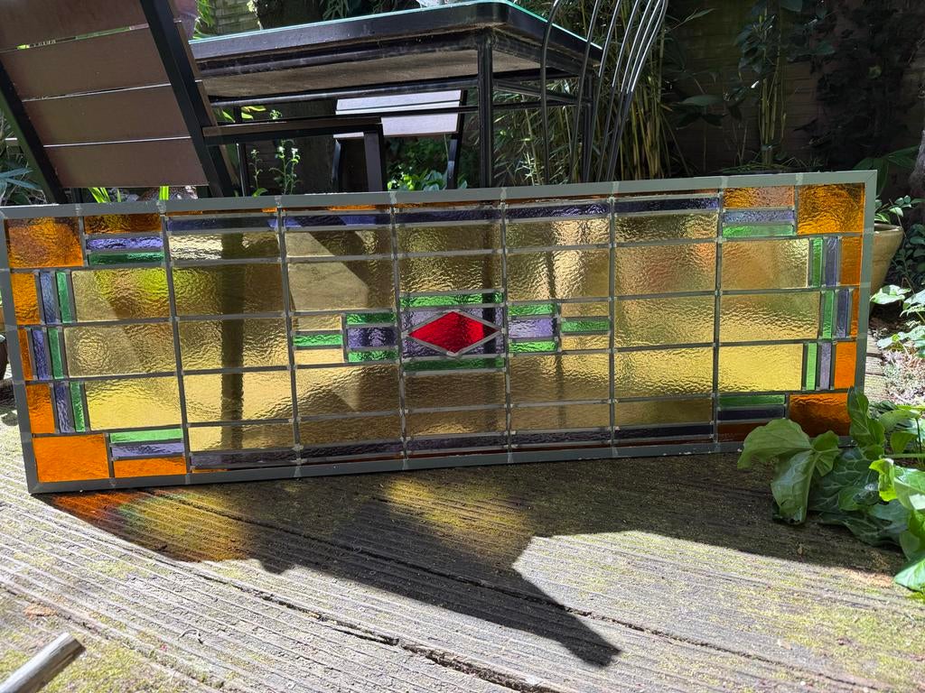 Mooi glas in lood raam - 50x150cm, Doe-het-zelf en Verbouw, Glas en Ramen, Gevelraam of Ruit, Gebruikt, Minder dan 80 cm, Glas in lood