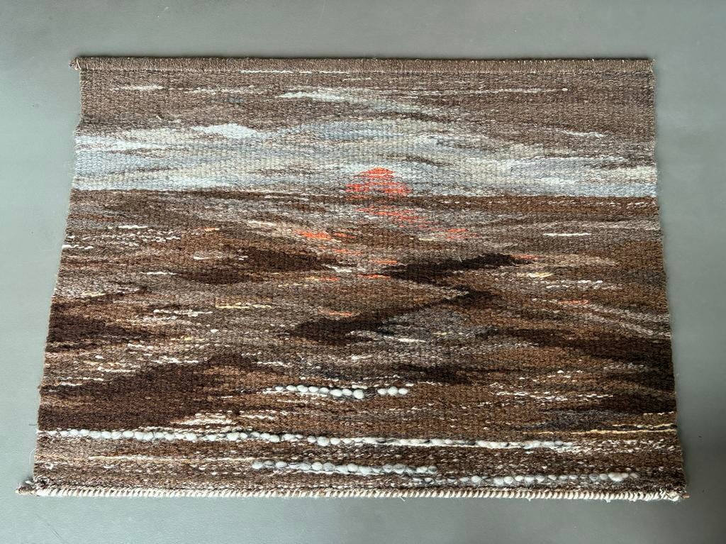 Handgeweven wandkleed - Ondergaande zon - 97x72 cm, Ophalen, Bruin, 50 tot 100 cm, Zo goed als nieuw