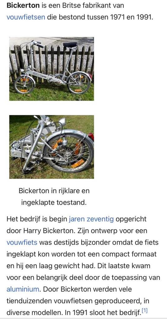 Bijzondere vouwfiets Bickerton, Ophalen, Gebruikt, 20 inch of meer