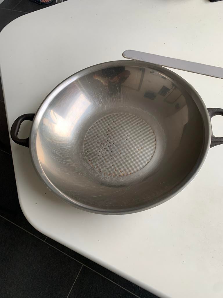 Gebruikte RVS wokpan, Fissler met gratis deksel, Gebruikt, Inductieplaat, Ophalen of Verzenden, Rvs