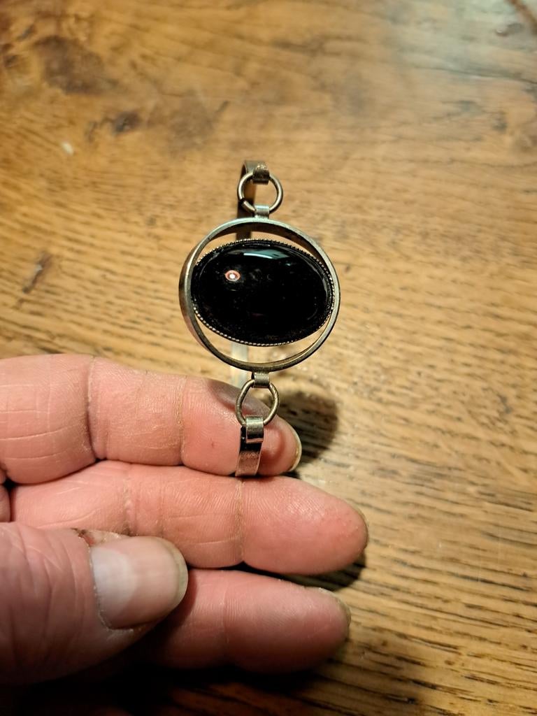 Vintage zilveren armband met zwarte steen, Ophalen