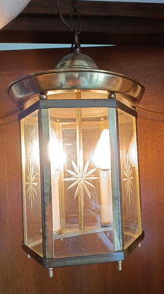 Hollywood Regency hal lamp geslepen glas lantaarn (L46), Antiek en Kunst, Ophalen of Verzenden