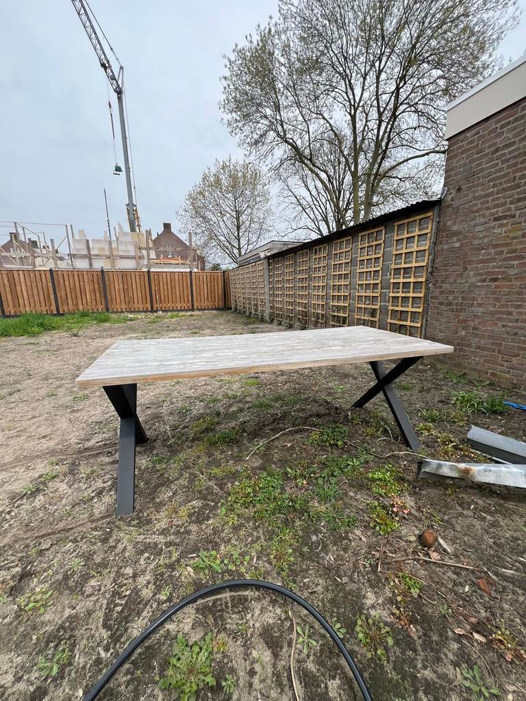 6-persoons buiten tafel, Ophalen of Verzenden, Gebruikt, Rechthoekig, Hout