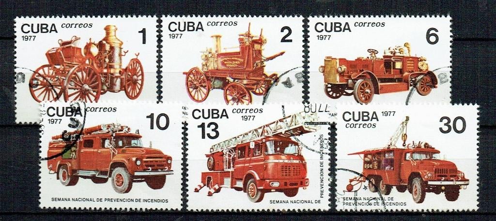 Cuba 1977 Brandweer pompen en Antieke Automobielen, Postzegels en Munten, Postzegels | Thematische zegels, Gestempeld, Auto's