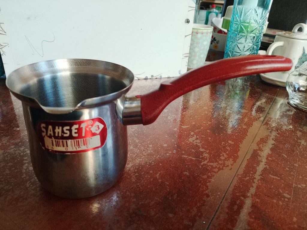 Turks koffiepotje - Sahset - RVS met rood handvat, Gebruikt, Metaal, Rood, Overige merken