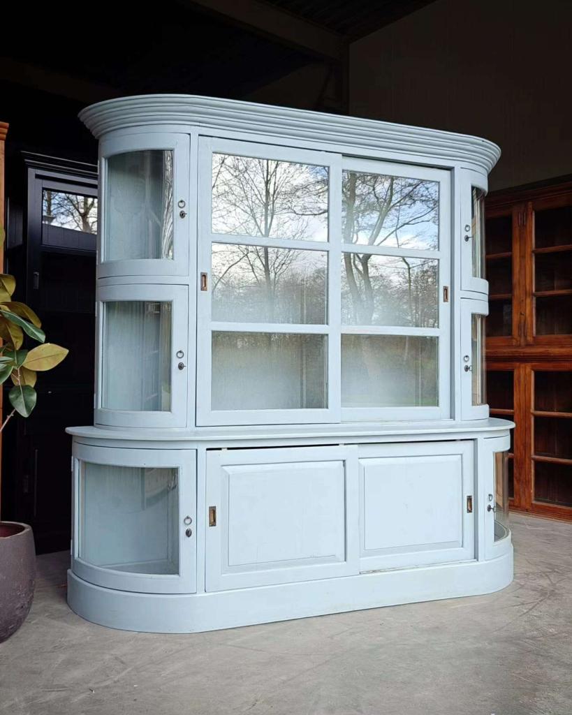 Organische winkelkast | Halfronde blauwe Winkelvitrine #6895, Niet ingevuld, 200 cm of meer, Niet ingevuld, Ophalen of Verzenden