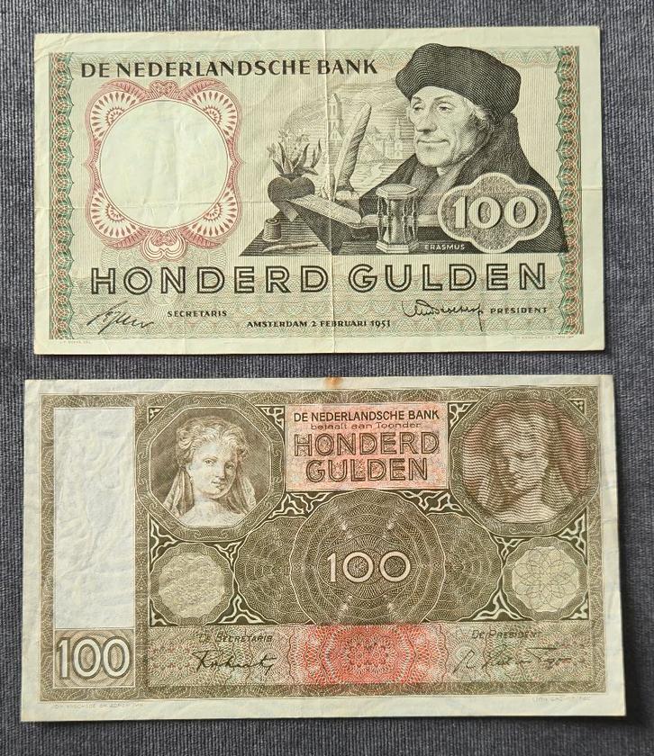 2 x 100 gulden biljet nederland, Postzegels en Munten, Bankbiljetten | Nederland, Setje, 100 gulden, Verzenden