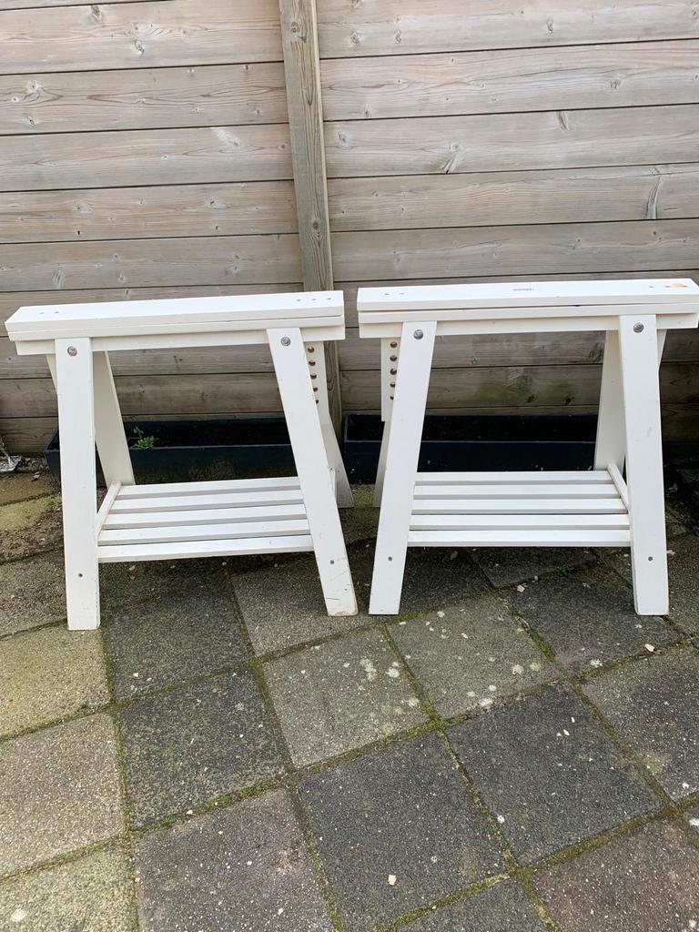 2 IKEA MITTBACK schragen - Wit, Ophalen, Tafelpoot, Gebruikt, 50 tot 100 cm