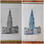 A.J. van Dijk, prent van de Martinitoren Groningen, Ophalen of Verzenden
