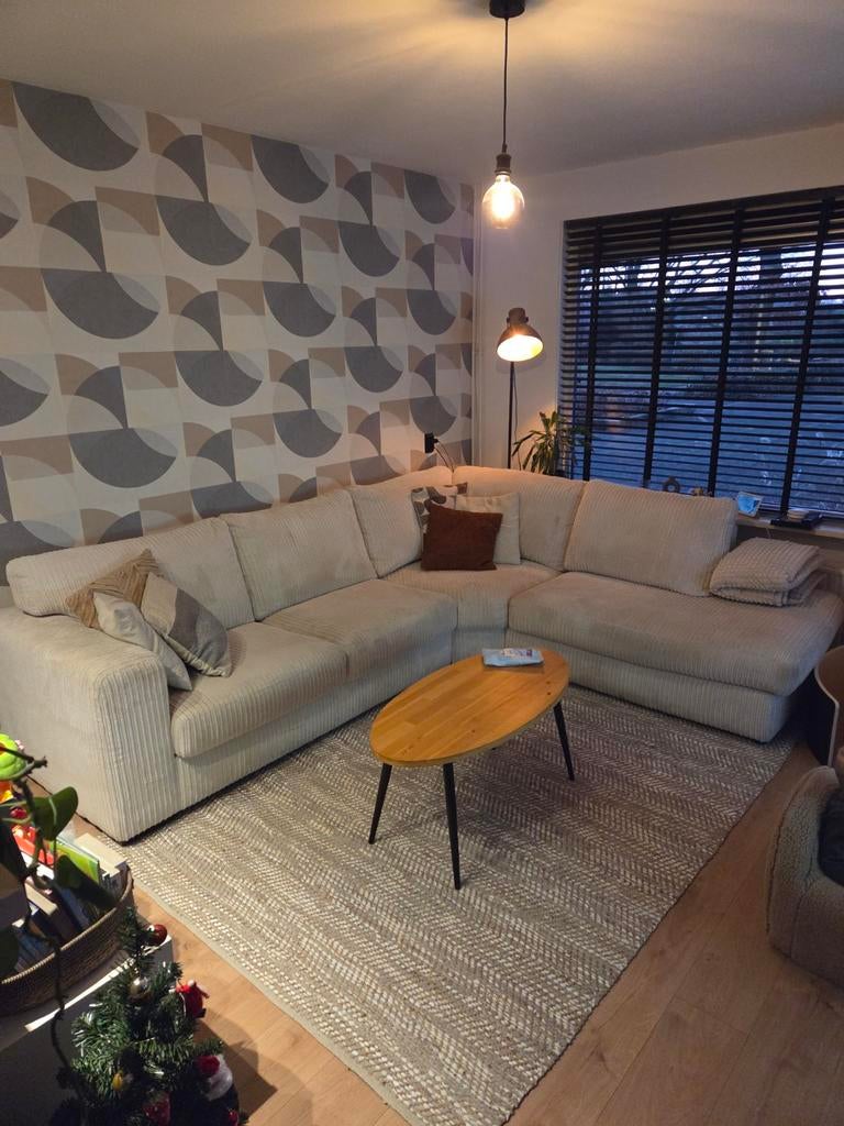 Hoekbank, ribstof, Huis en Inrichting, Banken | Bankstellen, Ophalen, Gebruikt, Hoekbank, 150 cm of meer