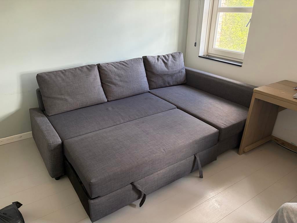 Grijze IKEA 3-zits slaapbank met opbergruimte, Ophalen, Tweepersoons, Zo goed als nieuw, Overige maten