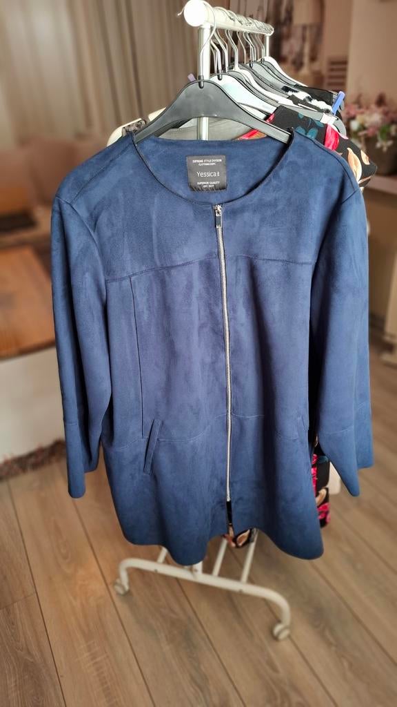 Suedine blazer jas met rits maat 54, Ophalen of Verzenden, Zo goed als nieuw, Blauw, Jasje of Colbert