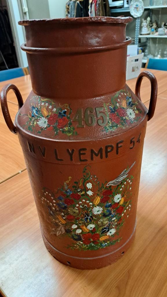 Antieke melkbus Lyempf zuivelfabriek 1954 Hindelooper stijl, Antiek en Kunst, Antiek | Overige Antiek, Ophalen of Verzenden