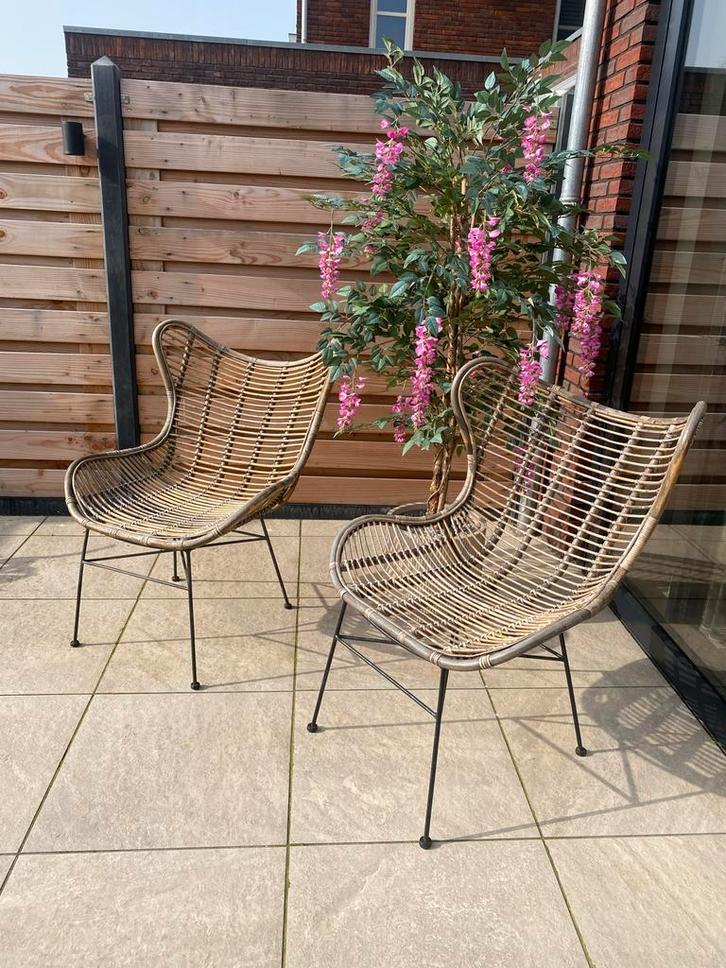 2 Vlinderstoelen riet/rotan tuinstoel lounge stoel Leenbakke, Tuin en Terras, Overige Tuin en Terras, Gebruikt, Ophalen